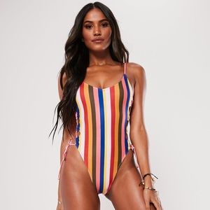 Missguided Multi Stripe Scoop High Leg One Piece